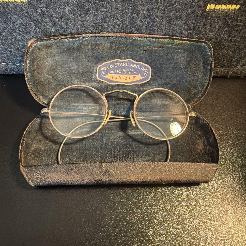Antique AO Cortland‎ Wire Rim Eyeglasses w/ Case-American Optical-Early 1900s